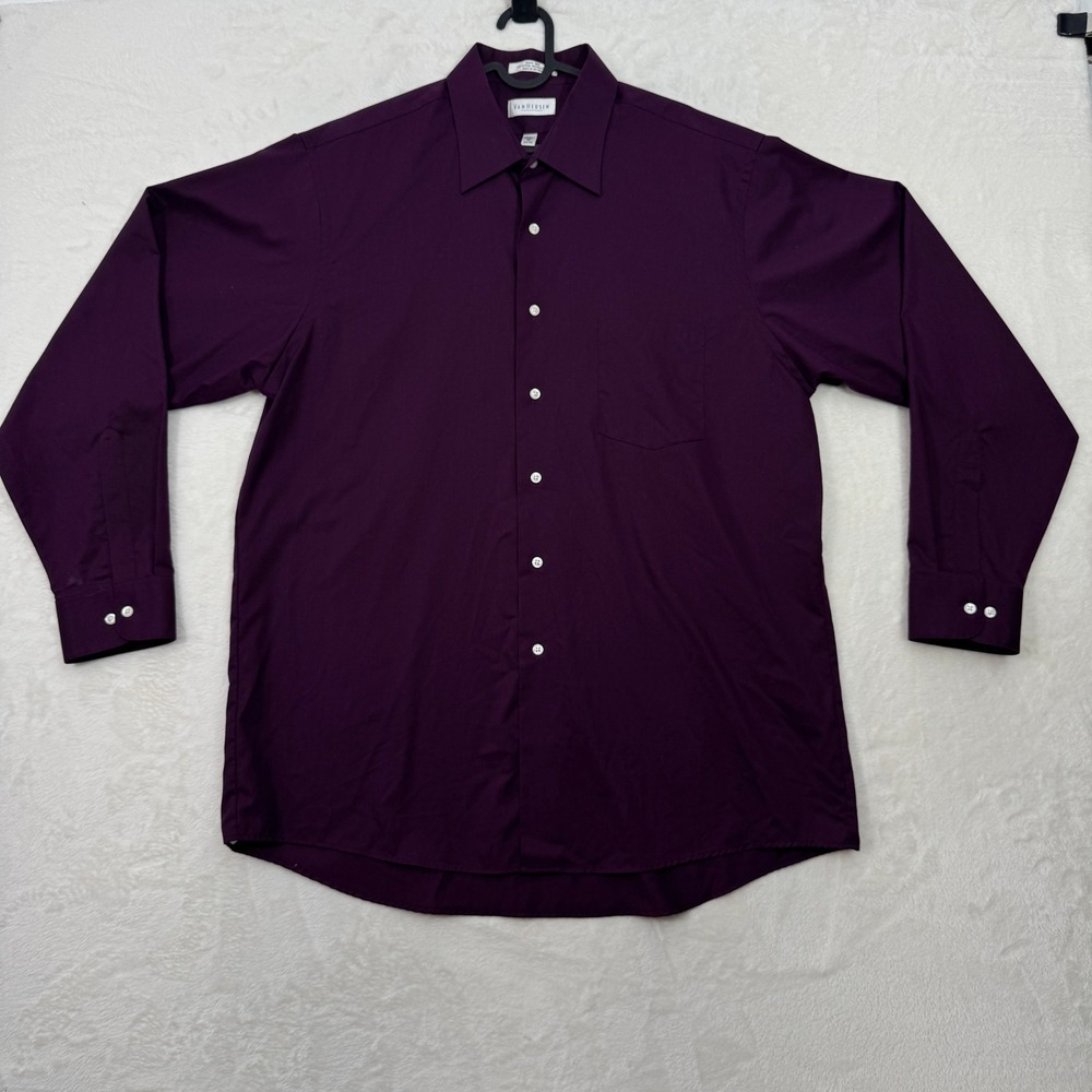 Van Heusen Dress Shirt Mens 17 34/35 Purple Wrinkle Free Quick Dry‎ Long Sleeve